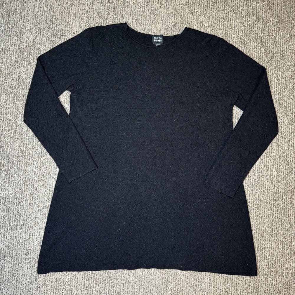 Eileen Fisher Womens M Wool Pullover Tunic Sweater Long Sleeve Black Lagenlook